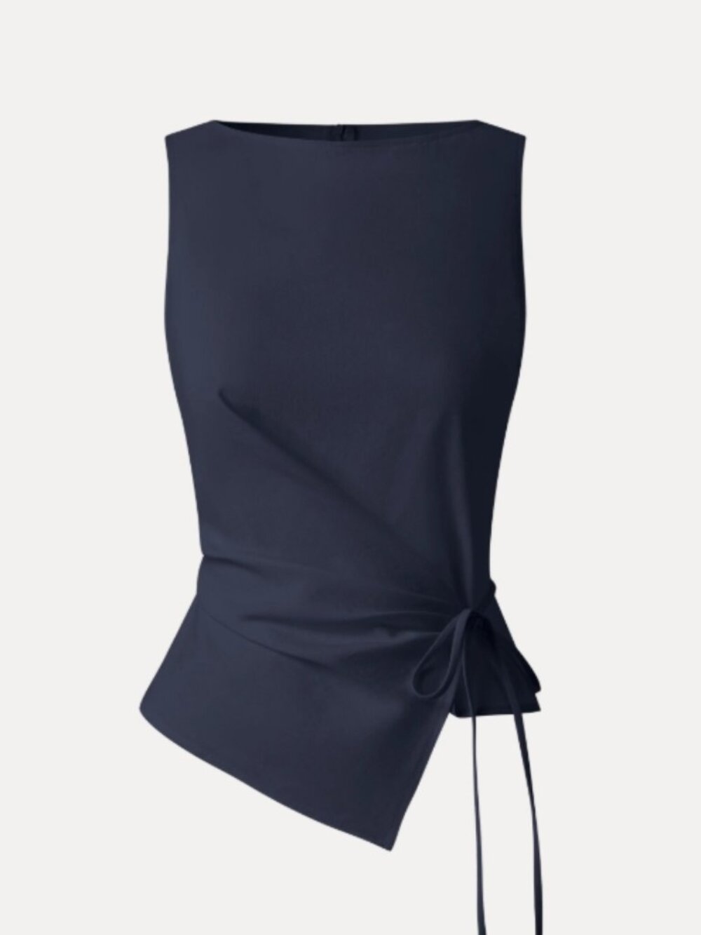 Lyocell-Linen Blend Boatneck Waist-Defined Top - Universe Navy